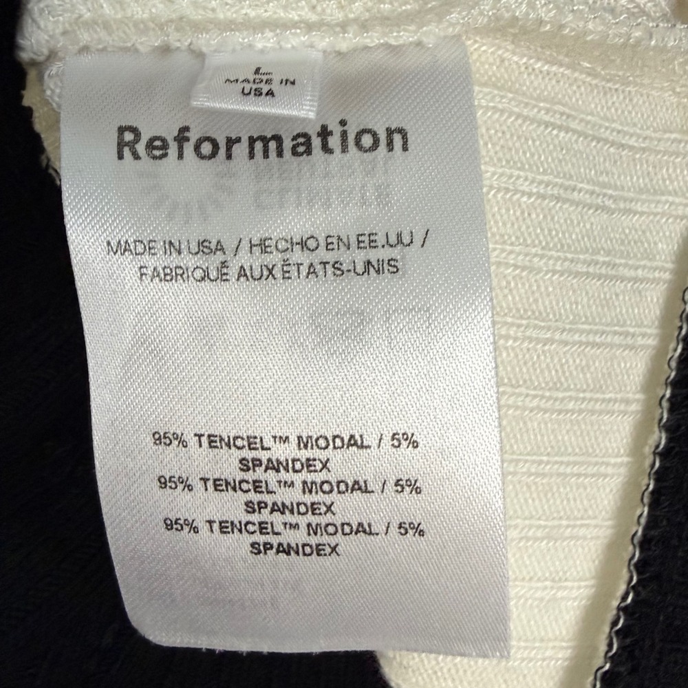 Reformation White Black Aminara Knit Short Sleeve Top Old Money Size Large - Picture 14 of 14